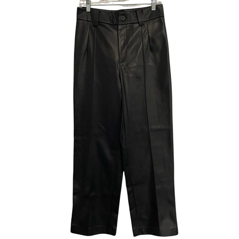Rachel Zoe Faux Leather Pants Size Medium Black High Rise Straight Trouser NEW